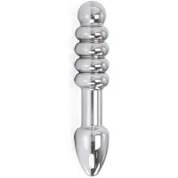 Kiotos - Zware Metalen Dildo Met Ribbels En Plug 19 x 3,5 cm - aan beide Kanten te gebruiken