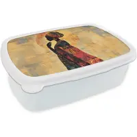 MuchoWow Broodtrommel Wit - Lunchbox Vrouw - Silhouet - Patronen - Sierlijk - Brooddoos 18x12x6 cm - Brood lunch box - Broodtrommels voor kinderen en volwassenen