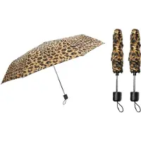 Benson Paraplu mini - 3x - luipaardprint - opvouwbaar - 93 x 55 cm - reisparaplu - compact