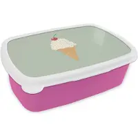 MuchoWow Broodtrommel Roze - Lunchbox Illustratie - Ijsje - Spikkels - Kers - Brooddoos 18x12x6 cm - Brood lunch box - Broodtrommels voor kinderen en volwassenen