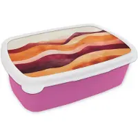 MuchoWow Broodtrommel Roze - Lunchbox Abstract - Landschap - Golven - Brooddoos 18x12x6 cm - Brood lunch box - Broodtrommels voor kinderen en volwassenen