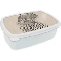 MuchoWow Broodtrommel Wit - Lunchbox Lijnen - Abstract - Golvend - Zwart - Brooddoos 18x12x6 cm - Brood lunch box - Broodtrommels voor kinderen en volwassenen