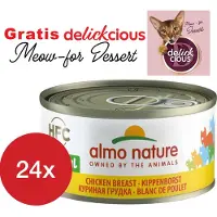 Almo Nature kippenborst 24 x 70 gram met GRATIS Delickcious dessert