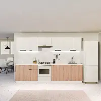 Blumfeldt Keukenkast – Hoge kast met 16 mm melamine coating, soft-close scharnieren, aluminium grepen, wandmontage, wit-eiken, keukenmeubel