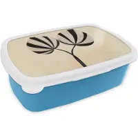MuchoWow Broodtrommel Blauw - Lunchbox Bladeren - Gestreept - Stengel - Beige - Brooddoos 18x12x6 cm - Brood lunch box - Broodtrommels voor kinderen en volwassenen