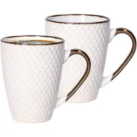 Secret De Gourmet Koffiemokken Harlekijn - 2x stuks - Keramiek - wit/goud - 300 ml - 8 x 11 cm - Luxe uitstraling