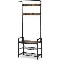 Furnihaus Staand Garderoberek met Kapstok Schoenenrek en Bank - Vintage Industrieel - Bruin / Zwart