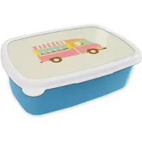 MuchoWow Broodtrommel Blauw - Lunchbox Ijskar - Retro - Softijsjes - Roze - Brooddoos 18x12x6 cm - Brood lunch box - Broodtrommels voor kinderen en volwassenen