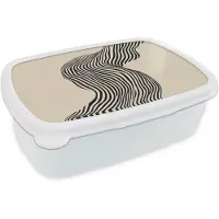MuchoWow Broodtrommel Wit - Lunchbox Golvend - Lijnen - Abstract - Silhouet - Brooddoos 18x12x6 cm - Brood lunch box - Broodtrommels voor kinderen en volwassenen