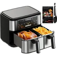 Equivera Dubbele Airfryer - Dubbele Mand - Dual Cook - Heteluchtfriteuse - Verschillende Programma's - Dual Zone - Mega