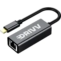 Drivv. USB-C naar Ethernet Adapter / Internet / Netwerk - 10/100/1000 Mbps - Grijs