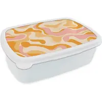 MuchoWow Broodtrommel Wit - Lunchbox Abstract - Golvend - Oranje - Brooddoos 18x12x6 cm - Brood lunch box - Broodtrommels voor kinderen en volwassenen