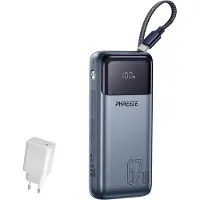 Phreeze 67W Powerbank 20000 mAh met Vaste USB-C Snellader Kabel - Inclusief 65W USB-C Snellader - Geschikt voor MacBook, iPhone & Samsung