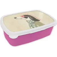 MuchoWow Broodtrommel Roze - Lunchbox Quote - Hond - Zonnebril - Brooddoos 18x12x6 cm - Brood lunch box - Broodtrommels voor kinderen en volwassenen