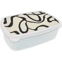MuchoWow Broodtrommel Wit - Lunchbox Abstract - Lijnen - Modern - Beige - Brooddoos 18x12x6 cm - Brood lunch box - Broodtrommels voor kinderen en volwassenen