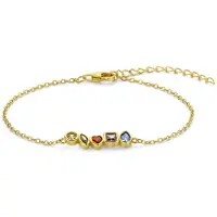 New Bling 9NB-1567 Zilveren Dames Armband met Gekleurde Zirkonia - Gold Plated - 925 Sterling Zilver - Verstelbaar 16-19,5 cm