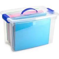 PlasticForte Opslagbox - met deksel - transparant blauw - 22 liter - 28 x 45 x 28 cm - kunststof - opbergdoos - opbergen