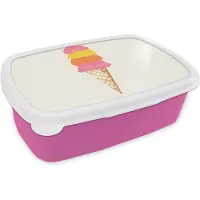 MuchoWow Broodtrommel Roze - Lunchbox Schepijs - Hoorntje - Illustratie - Minimalistisch - Brooddoos 18x12x6 cm - Brood lunch box - Broodtrommels voor kinderen en volwassenen