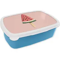 MuchoWow Broodtrommel Blauw - Lunchbox Watermeloen - Ijsje - Pitjes - Rood - Brooddoos 18x12x6 cm - Brood lunch box - Broodtrommels voor kinderen en volwassenen