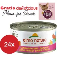 Almo Nature jelly met zalm en kip 24 x 70 gram met GRATIS Delickcious dessert