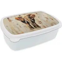 MuchoWow Broodtrommel Wit - Lunchbox Olifant - Slurf - Mozaïek - Abstract - Brooddoos 18x12x6 cm - Brood lunch box - Broodtrommels voor kinderen en volwassenen