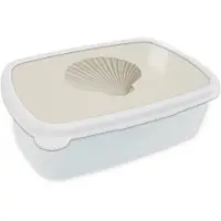 MuchoWow Broodtrommel Wit - Lunchbox Schelp - Minimalistisch - Wit - Brooddoos 18x12x6 cm - Brood lunch box - Broodtrommels voor kinderen en volwassenen