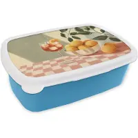 MuchoWow Broodtrommel Blauw - Lunchbox Citroenen - Glas - Tafelkleed - Geblokt - Brooddoos 18x12x6 cm - Brood lunch box - Broodtrommels voor kinderen en volwassenen