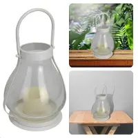 Cheqo Lantaarn met LED-kaars - Tafel Lantaarn - Tafellamp - Glazen lantaarn met metalen frame - Aan/Uit schakelaar - 22/34cm hoog - 18cm diameter glas - Op Batterijen