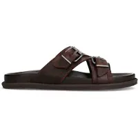 Manfield Bruine leren slippers | Maat 40