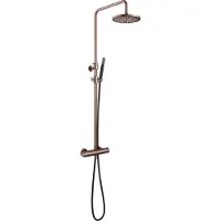 Hotbath Cobber SDS9 opbouw regendoucheset met staafhanddouche en 25cm ronde hoofddouche aan glijstang geborsteld koper PVD