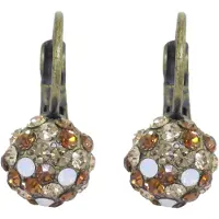 Behave – Dames oorhangers – Bruin en wit kristal – 0,9 cm – Vintage goudkleur