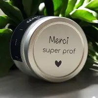 Bam Vanille geurkaars met opschrift "super prof" - met 2 wieken in een basic potje - 60 branduren (210g) - cadeautip - geschenk - vegan