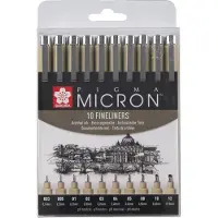 Sakura Fineliner pigma micron 10 breedtes zwart | 6 stuks