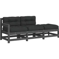 vidaXL 3-delige Loungeset met kussens massief hout grijs