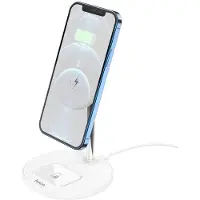 Hoco - Telefoonhouder Bureau - Draadloze Oplader Geschikt voor MagSafe iPhone - 15W - Zilver | Wit