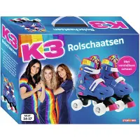 K3 - Rolschaatsen - Maat 34/37 - Verstelbaar in 4 maten - Met stopper - Blauw - Regenboog - Met wieltjes in 4 kleuren