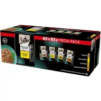 Sheba Selectie Select Stukjes Vlees Smaken Zakjes 40x85 g in Saus Stukjes met: Eend, Kip, Gevogelte, Eend en Kalkoen voor Volwassen Katten