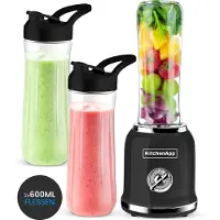 KitchenApp Blender to go - Retro blender - Smoothie maker - Inclusief twee bekers en meerdere accessoires - Zwart