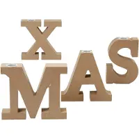 Creotime set kandelaars X Mas hout 14,5 cm bruin 4 stuks