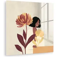 MuchoWow Glasschilderij 90x90 cm - Schilderij acrylglas - Vrouw - Minimalistisch - Bloem - Foto op glas - Muurdecoratie woonkamer - Wanddecoratie slaapkamer - Schilderijen