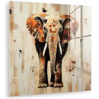 MuchoWow Glasschilderij 20x20 cm - Schilderij acrylglas - Olifant - Slurf - Mozaïek - Abstract - Foto op glas - Muurdecoratie woonkamer - Wanddecoratie slaapkamer - Schilderijen