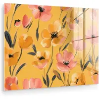 MuchoWow Glasschilderij 160x120 cm - Schilderij acrylglas - Bloemen - Geschilderd - Geel - Foto op glas - Muurdecoratie woonkamer - Wanddecoratie slaapkamer - Schilderijen