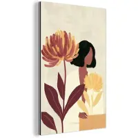 MuchoWow Aluminium schilderij 60x90 cm - Wanddecoratie metaal - Vrouw - Minimalistisch - Bloem - Metalen muurdecoratie woonkamer - Decoratie industrieel - Foto op dibond - Industriële accessoires slaapkamer