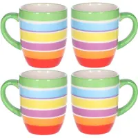 Secret De Gourmet Koffiemokken Curacao - 4x stuks - Keramiek - multi kleuren groen - 300 ml - 8 x 11 cm - Luxe uitstraling
