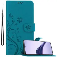 Cadorabo Hoesje geschikt voor Realme 13 Pro 5G in BLOEMEN BLAUW - Beschermhoes in bloemmotief met magnetische sluiting, standfunctie en kaartsleuven Book Case Cover Etui
