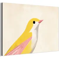 MuchoWow Aluminium schilderij 120x80 cm - Wanddecoratie metaal - Vogel - Minimalistisch - Geel - Metalen muurdecoratie woonkamer - Decoratie industrieel - Foto op dibond - Industriële accessoires slaapkamer