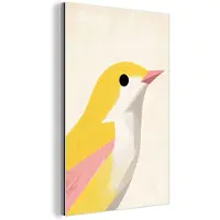 MuchoWow Aluminium schilderij 40x60 cm - Wanddecoratie metaal - Vogel - Minimalistisch - Geel - Metalen muurdecoratie woonkamer - Decoratie industrieel - Foto op dibond - Industriële accessoires slaapkamer
