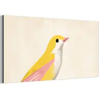 MuchoWow Aluminium schilderij 80x40 cm - Wanddecoratie metaal - Vogel - Minimalistisch - Geel - Metalen muurdecoratie woonkamer - Decoratie industrieel - Foto op dibond - Industriële accessoires slaapkamer