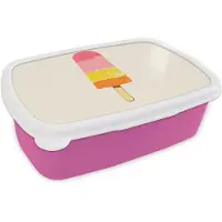 MuchoWow Broodtrommel Roze - Lunchbox Waterijsje - Retro - Stokje - Roze - Brooddoos 18x12x6 cm - Brood lunch box - Broodtrommels voor kinderen en volwassenen