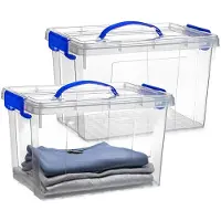 PlasticForte Opslagbox - 2x - met deksel - transparant blauw - 11 liter - 34 x 24 x 21 cm - kunststof - opbergdoos - opbergen